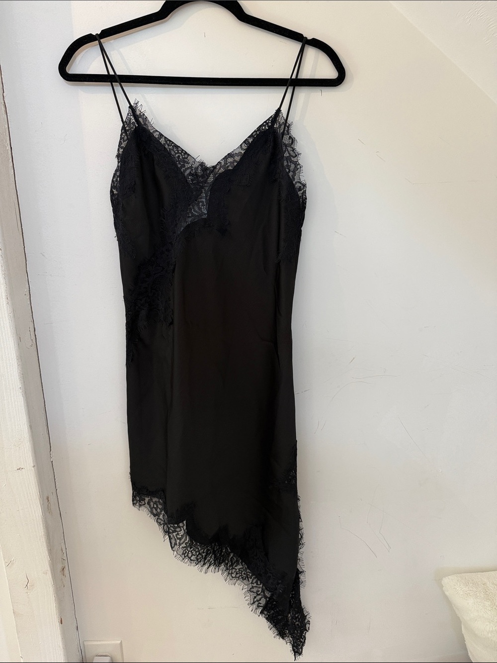 Zara Black Lace Asymmetric Slip Dress